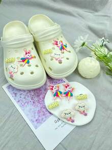 6pcs Cute Pink Rabbit Decor Set, Detachable PVC Decorations, Creative Street Style Accessories, Perfect Holiday Gift - Multicolor - View 4