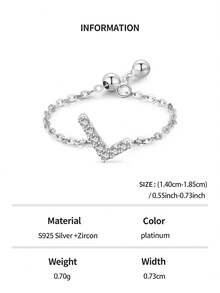 方晶鋯石字母裝飾銀婚戒適合女士新娘婚禮精細首飾類