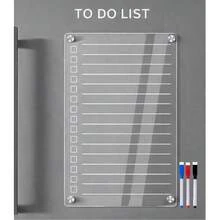 亚克力磁性冰箱计划器套装 - 1 块 12 英寸 x 8 英寸透明干擦板，附有待办事项清单和购物清单、3 支湿擦记号笔和橡皮擦 - 带磁性背衬的冰箱白板 - 彩色 - 查看 18