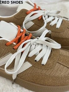 Scarpe sportive casual da donna, scarpe casual basse moderne e versatili, lacci bicolore, comode suole antiscivolo, adatte per studenti, primavera e autunno - Cammello - Visualizzare 4