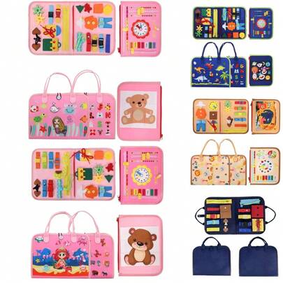 Toddler Sensory Busy Board Toy - Pink Theme Busy Backpack, Learning Basic Life Skills (Button/Tie/Knot) And Alphabet Animal Identification, Educational Travel Activity Toy, Birthday/Halloween/Christmas Gift For Girls