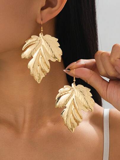 1 Pair Summer Beach Gold Leaf Pendant Earrings For Women