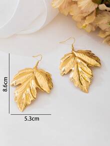 1 Pair Summer Beach Gold Leaf Pendant Earrings For Women - Yellow Gold - View 5