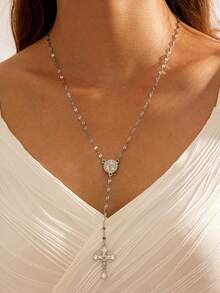 1pc Minimalist Y-Shaped Vintage Cross Pendant Necklace With Tassel, Versatile Fashion Jewelry Gift For Women, Suitable For Daily Wear, Parties And Dates - Multicolor - View 2