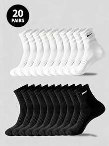 5 Pairs / 10 Pairs / 20 Pairs Of Men's Casual Socks, Mid-Calf Socks, White Socks, Winter Socks, Black Socks, Comfortable, Two Styles Of Casual Sports Available