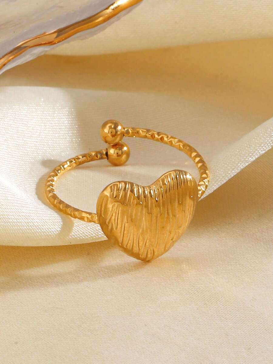 1枚不锈钢简约心形戒指，适合女性日常佩戴，情人节礼物 - 彩色 - 查看 1