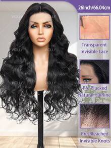 VIOLLY 180% High Density 13x4 Ear To Ear HD Transparent Lace Frontal Wigs Free Part Can High Crown Wig With Baby Hair 26Inch Natural Color/99J Burgundy Body Wave Wig Strong Hold Long Lasting Human Blended Hair Wigs For Black Women To Wear On Daily Or Parties Wig - 1B# - View 3