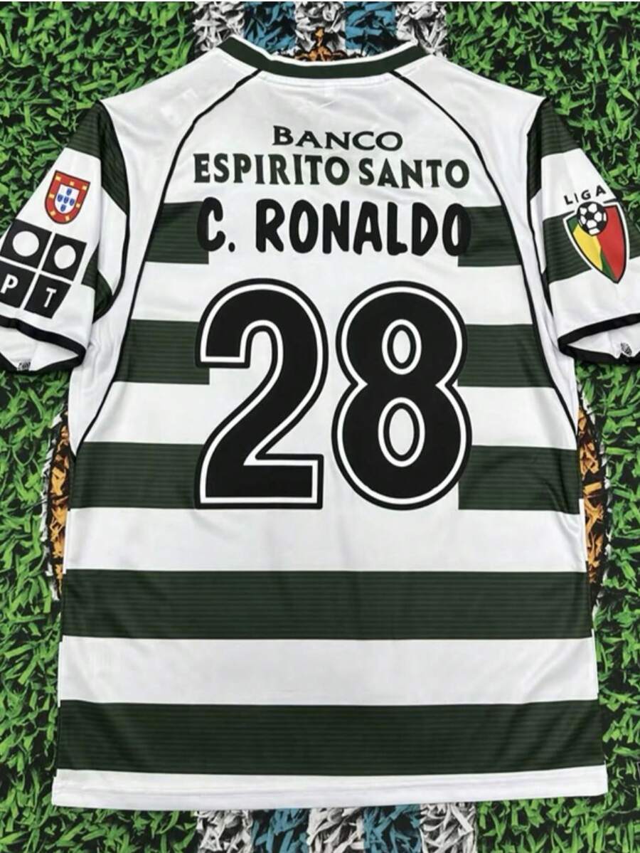 0103 Lisbon Athletic Home Jersey RONALDO 28 Retro Jersey Short Sleeved Vintage Soccer Jersey Football Shirt - 墨綠色 - 查看 1