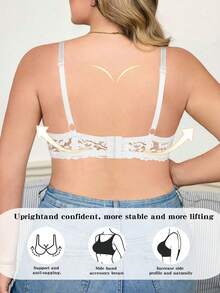 MIMILEMON Plus Size Women Lace Wireless Full Coverage Lift Bra With Underwire, Breathable, Minimizes Bulges, Daily Wear Bra - White - View 7