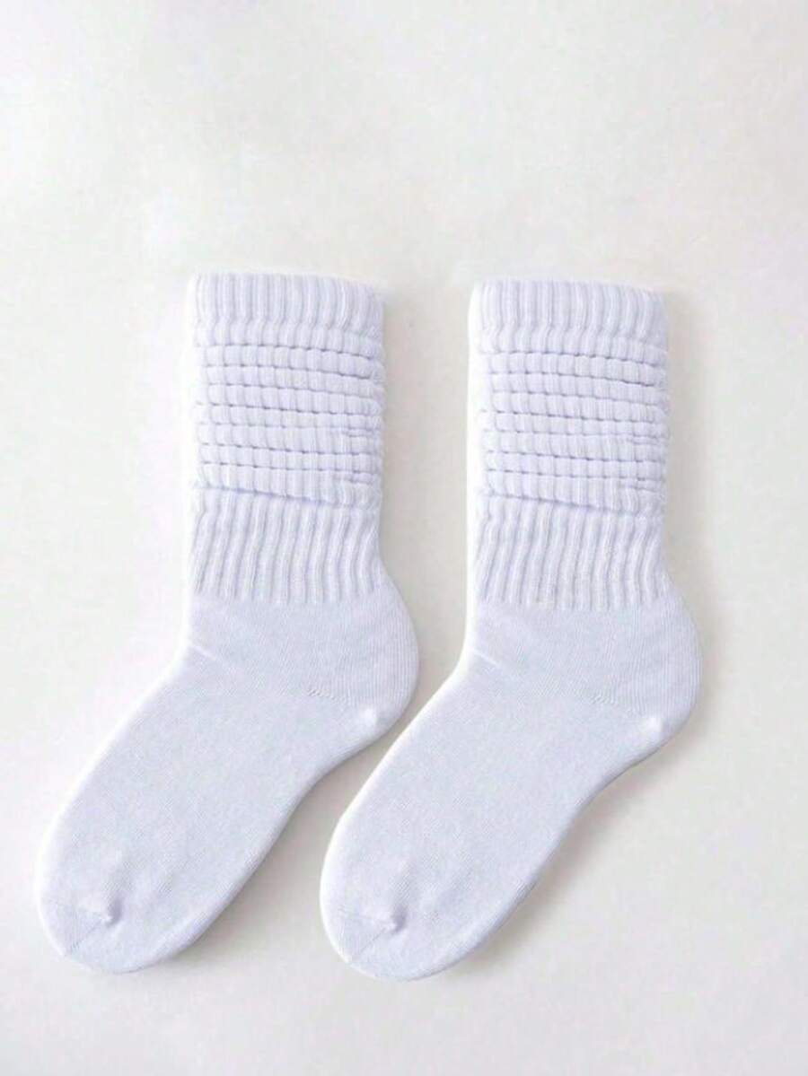 1 Paio di Calze Alte al Ginocchio da Donna, Calze Parigine Monocromatiche, Calze Midi, Confortevoli e Calde per l'Uso Quotidiano, Versatili per Tutte le Stagioni - Bianco - Visualizzare 1