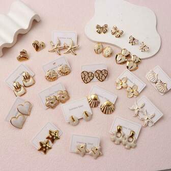 19 Çift Minimalist Paslanmaz Çelik Sallantılı Küpe, Kadınlar İçin. Zarif ve Çok Yönlü, Çeşitli Stiller. Partiler, Düğünler ve Günlük Kullanım İçin Uygundur (Rastgele Gönderim)