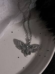 5pcs Gothic Punk Hip Hop Necklace Set, Cross Necklace, Skull Moth Necklace, Dripping Heart Pendant Necklace, Punk Style Layered Adjustable Pendant Necklaces, Suitable For Men, Gift For Valentine's Day, Party, Holiday, Friends - Main Image 5-piece Set - View 9