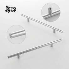 1/2pcs T-Shaped Handle Hollow Luxury Door Handles Drawer Wardrobe Furniture Round Tube Stainless Steel Suitable For Kitchen Cabinet Drawers Furniture Hardware. - Silver - View 12
