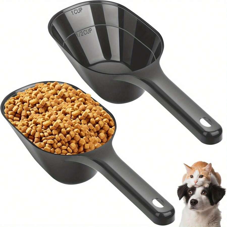 2pcs Pet Food Scoops, Plastic Pet Food Scoops With Measuring Cup Markings, Suitable For Dogs, Puppies And Cats, Can Measure 1/2 Cup And 1 Cup - 200ml - View 1