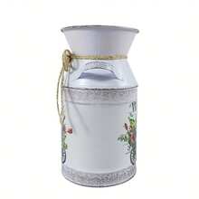 Vintage Iron Wire & Rope Tie-Up Decor With "Welcome" Slogan And Spring Floral Cart Pattern, Brings Fresh And Lively Atmosphere. Can Be Used As A Vase For Spring Branches Or A Storage Jar For Small Items, Suitable For Foyer, Balcony Decoration, Both Home And Commercial Use. - Four Seasons Double-eared Pot 5 - View 6