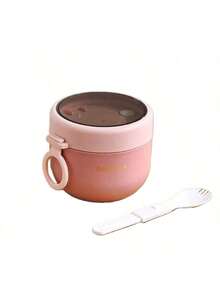 1pc Overnight Oats Container With Lid And Reusable Plastic Spoon, Portable Stainless Steel Yogurt Breakfast Cup, Cereal, Milk And Fruit Salad Storage Container - Multicolor - View 8