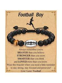 1 Piece Sports Style Football Jewelry Set - Stainless Steel Necklace & Bracelet, Durable Polished Lightweight Accessories With Blessing Card, Ideal Gift Birthdays/Game Days/Daily Use, Boys Sons Friends Brothers Partners - 黑色 - 查看 6