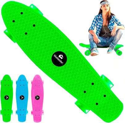 Bluelander Patineta Penny Board 22" Pus (55.5 cm), Patinetas Skateboard, Con Llantas Luminosas LED de Colores, Estilo Retro Clásico, Patineta Completa de Plástico de Alta Calidad, Ideal para Principiantes y Expertos del Skate