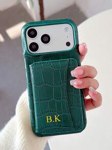 个性化奢华仿鳄鱼皮翻盖支架卡包多功能卡套手机壳，可定制姓名，兼容苹果17/16/15/14/13/12/11 Pro/XS Max，情人节礼物，生日礼物，节日礼物，送给他的/她的礼物，定制礼物，周年纪念礼物，结婚礼物，送给父母的个性化礼物（PU皮革，烫金工艺） - 寶藍色 - 查看 7