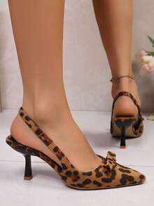 Pointed Toe Bow Backless Women High Heel Sandals, Summer Slip-On Stilettos High Heels - Leopard Color - View 5