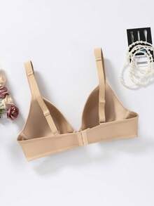 MLeyhoice 1pc Plus Size Women's Full Coverage Supportive Bra, Smooth Minimalist Wide Strap Comfortable Lift Bra - Apricot - View 6