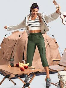 ISEEGZ  Women's Hiking Cargo Capris UPF 50+ Lightweight Quick Dry Cargo Capri Pants With 8 Pockets Workout Casual - 綠色 - 查看 5