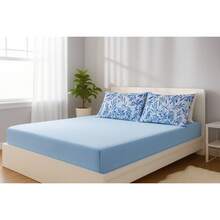 King Size 3-Piece Sheet Set, 400 Thread Count Cotton, Soft Touch, With Elastic And Printed Pillowcases, 50x70cm - Blue - View 2