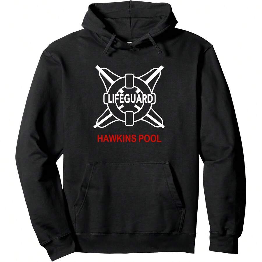 Stranger Th*Ngs Lifeguard Hawkins Pool Vintage Classic Logo Pullover Hoodie - Women Pullover Hoodie 60% Cotton 40% Polyester Casual Sports, Daily Fashion, Loose Fit, Party Outfits,Gift, Unisex Style, Black,S-3XL - màu đen - Xem 1