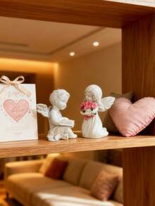 Tượng Thiên Thần Nhỏ Màu Trắng | Trang Trí Nhà Lãng Mạn Ngày Valentine | Tượng Thiên Thần Nam và Nữ Bằng Nhựa Resin với Điểm Nhấn Hoa Hồng | Trang Trí Phòng Theo Phong Cách Mộc Mạn/Bohemian/Hiện Đại | Hoàn Hảo Để Trang Trí Kệ Sách/Bàn Làm Việc/Lò Sưởi/Phòng Ngủ | Món Quà Lý Tưởng Cho Đám Cưới/Kỷ Niệm/Ngày Valentine Cho Nàng/Chàng/Các Cặp Đôi - Nhiều màu - Xem 3