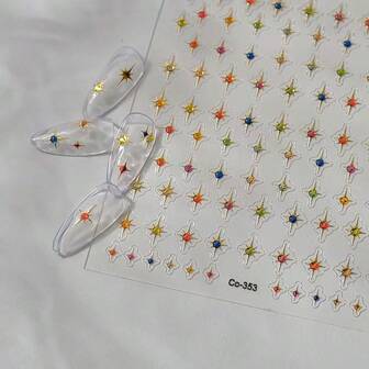 1set Golden Silvery Star Laser Colorful Glitter Starlight Sparkle Rhinestones Relief Nail Art Decorations Stickers Manicure Decal