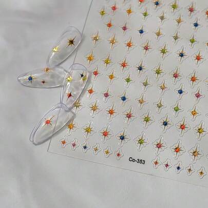 1set Golden Silvery Star Laser Colorful Glitter Starlight Sparkle Rhinestones Relief Nail Art Decorations Stickers Manicure Decal