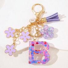 Llavero de Moda Letra Inicial, Llavero con Inicial de Resina, Dije para Bolso Mochilas, Regalo Personalizado para Mujer - Morado + B - Ver 3