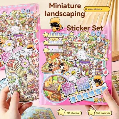1 zestaw miniaturowych naklejek ze scenami, 10 wzorów, wizualizacja 3D typu pop-up, album DIY i artykuły dekoracyjne, książka do łagodzenia stresu w biurze, naklejki do planera, książka do domowej rozrywki