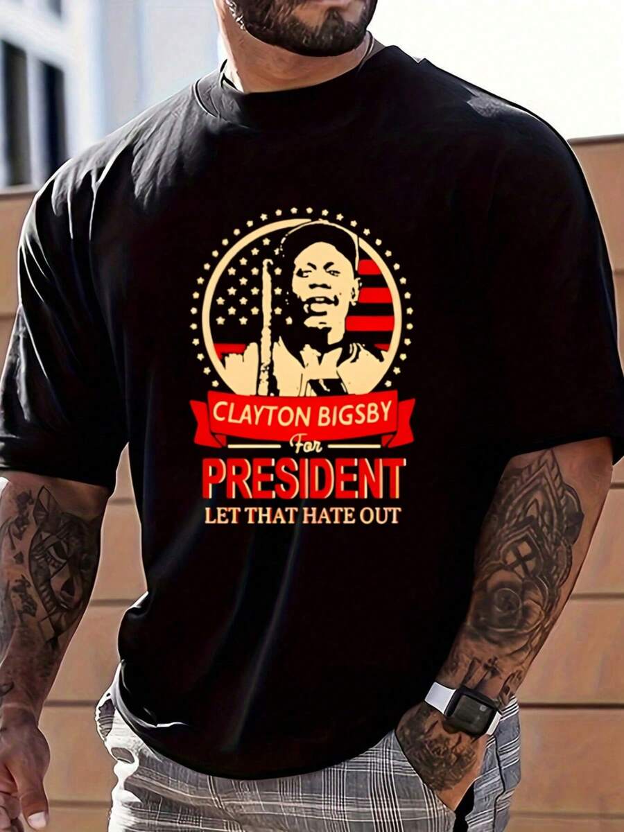 Clayton Bigsby For Graphic Tee With American Flag Design,220g Pure Cotton Graphic T Shirt,Mens Shirt,Funny Gift,Soft And Comfortable Cotton Top,Summer Outfit - Black - View 1
