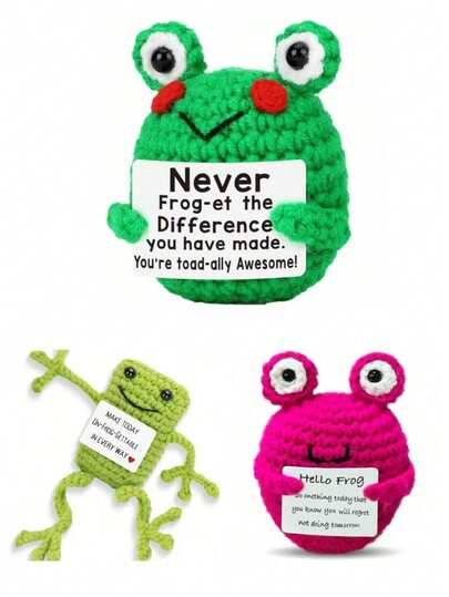 1 pieza Adorno de rana sonrojada tejido a mano. Tarjeta de energía positiva. Los adornos se pueden usar como pequeños regalos para amigos y familiares. Los juguetes de punto encantadores son muy adecuados para la sala de estar y el escritorio en el hogar, como regalos de cumpleaños y adornos decorativos para la decoración de la habitación. El diseño de muñeca de regalo encantador y las palabras alentadoras son muy cálidas y dulces. ¡Estas encantadoras muñecas siempre serán tus amigas y te harán sentir relajado y feliz!