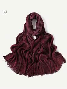 1 pezzo Sciarpa plissettata a tinta unita e righe con nappe, sciarpa/hijab casual di moda per donna - A - Visualizzare 7