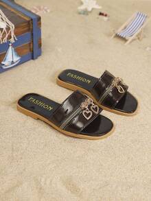 1 Pair Children's Minimalist PU Flat Casual Slippers, Suitable For Summer - Burgundy - View 6