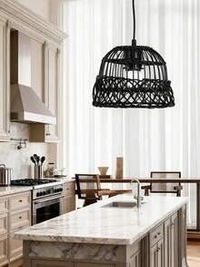 1个仿藤编织乡村风吊灯灯罩，复古侘寂风格吊灯装饰，适用于酒店/家居装饰