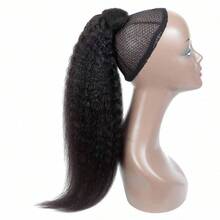 BINF Long Kinky Yaki Straight Ponytail Extension Human Hair With Wrap Around Magic Tape Brazilian Hair Clip In Extensions Kinky Straight Wrap Around Human Hair Ponytail For Women Yaki Kinky Straight Human Hair Wrap Around Ponytail Hair Piece With Clips - KinkyStraight Wrap Around Ponytail - 查看 6