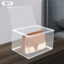 SanBouSi 4PCS Stackable Storage Boxes PET Display Box Clear Handbag Storage Organizer For Handbag Shoes Toys Artwork Cameras - Clear - View 10