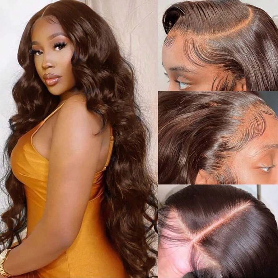 40 Inch 200% Density Wear And Go Glueless Wigs Human Hair Pre Plucked Pre Cut Brown 13x4 HD Lace Wigs Body Wave Lace Front Wigs Human Hair For Women 200% Density - màu nâu - Xem 1