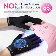 Modelones Guantes UV sin Dedos con Tejido UPF para Manicura de Gel y Lámparas de U?as - gris claro púrpura - Ver 4