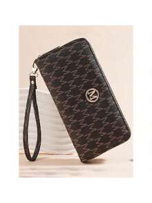 New Fashion Vintage Print Women Mobile Phone Wallet Korean Style Ladies Long Zipper Coin Purse Fashionable Handbag Card Holder For Women Wallet Mini Wallet Purse Wallet Long Wallet Wristlet Wallet Wallet - 棕色 - 查看 2