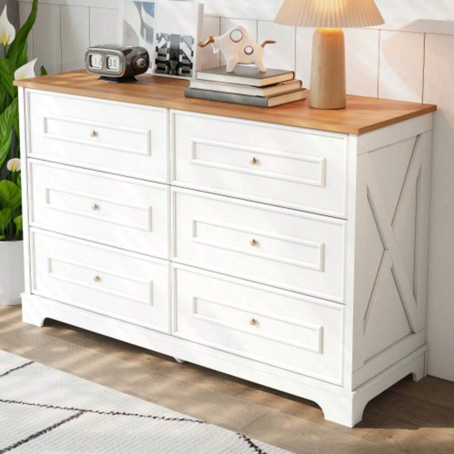 Moderne Sideboard Mit Sechs Schubladen, Minimalistisches Design, Geeignet Für Wohnzimmer, Esszimmer Oder Flur. Weight: 120 X 40 X 76 Cm - White - View 1