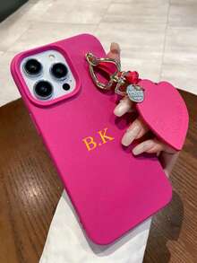 Personalized Customized Faux Leather Heart Charm Phone Case, Leather Heart Pendant Bow Decor Compatible With Apple 17 16 15 14 Pro Max 13 12 11 Plus - Black - View 5