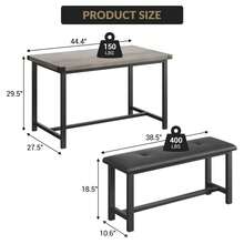 Juego de comedor de 3 piezas para 4 personas que ahorra espacio: mesa de cocina rectangular industrial con 2 bancos tapizados, mueble compacto para apartamentos pequeños, estudios y desayunadores, color gris. - Gris - Ver 8