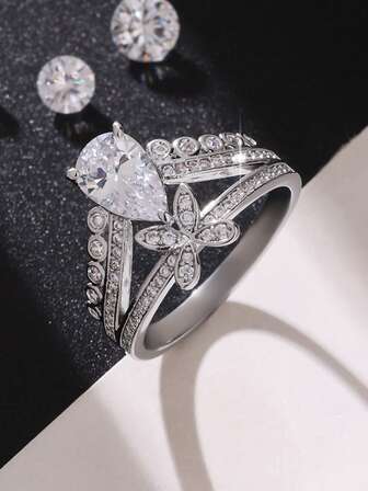 1pc Fashionable & Exquisite & & Versatile & Shiny Horse Eye Shaped Cubic Zirconia Ring, Ideal For Mother's Day, Anniversary, And Birthday Gift For Women