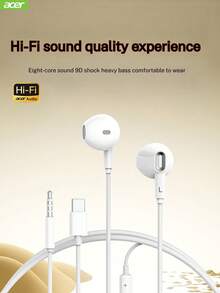 Acer 有線耳機 人體工學設計 入耳式線控帶麥 音樂 遊戲 k歌 適用蘋果華為小米 白色 - 白色 - 查看 1
