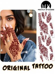 2pcs Full Hand Floral Henna Mandala Lace Pattern Sexy Body Art Temporary Waterproof Tattoo Stickers, Foot/Finger Tattoo Stickers For Women, Suitable For Hand, Arm, Back, Festivals, Parties, Everyday Wear - Red - View 8