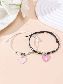 2pcs/Set New Minimalist Cross, Flower, Dog Paw, Cherry, Apple, Starfish, Shell Braided Bracelet, Couples & Friendship - Multicolor - View 7